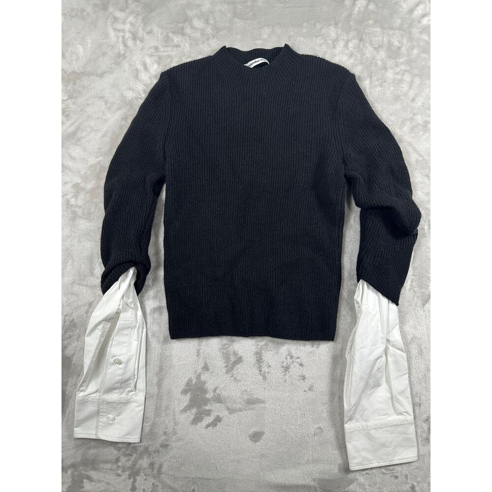 T by Alexander Wang‎ NWT Black Ribbed Crewneck Pullover Compact Cotton Size S